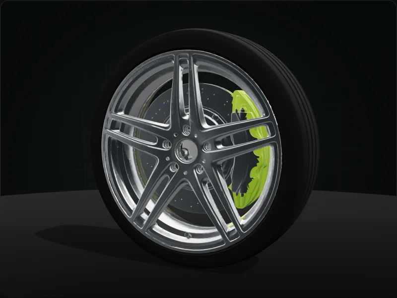 Echte 3D-Werkstatt: Premium-Felge mit Bremsanlage, im Browser drehbar und aufklappbar