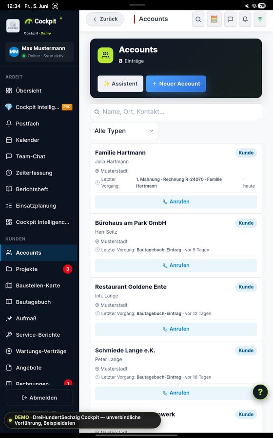 ProfiSuite - Handwerk Accounts — echter App-Screenshot