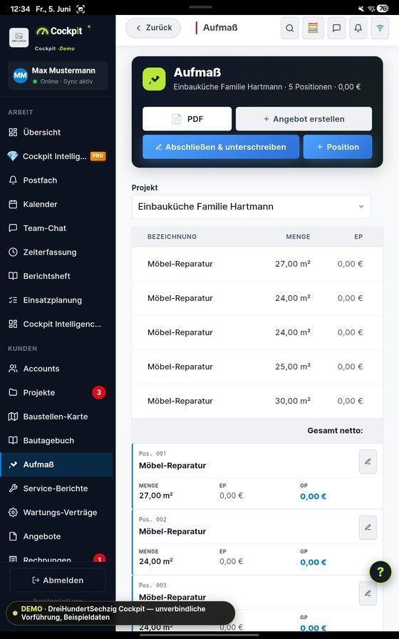 ProfiSuite - Handwerk Aufmaß — echter App-Screenshot