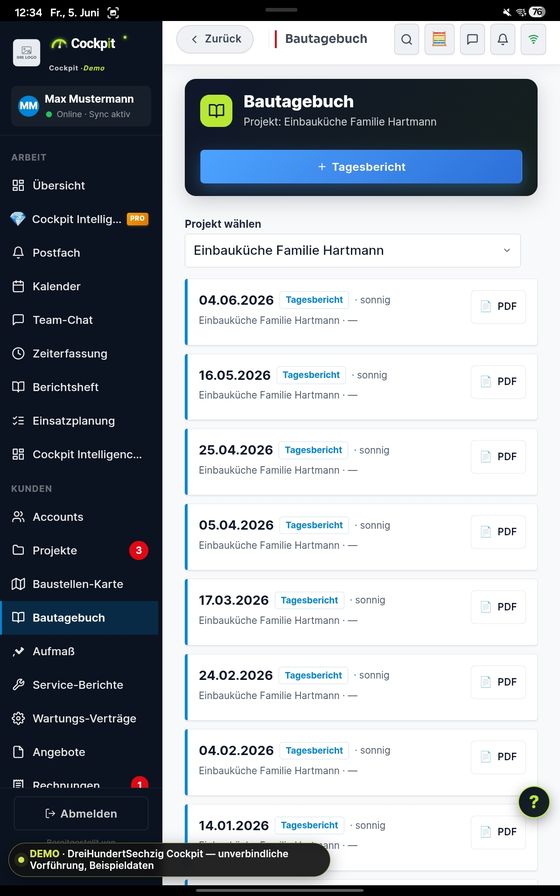 ProfiSuite - Handwerk Bautagebuch — echter App-Screenshot