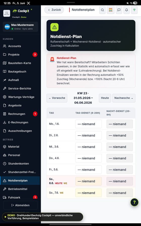ProfiSuite - Handwerk Notdienst-Plan — echter App-Screenshot