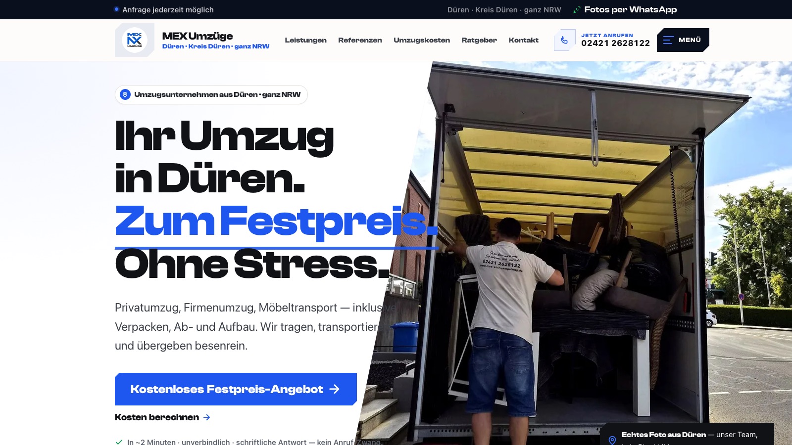 Website von MEX Umzüge Düren