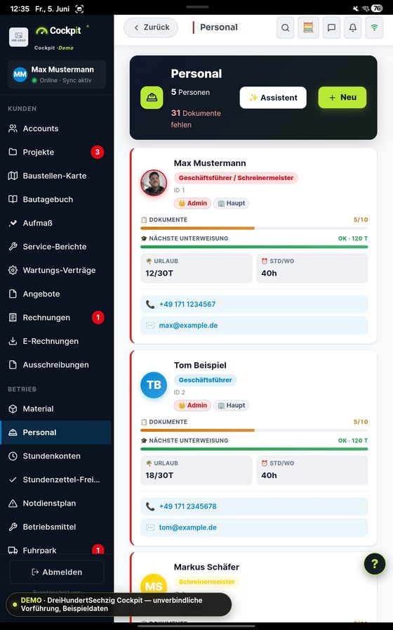 ProfiSuite Personal — echter App-Screenshot