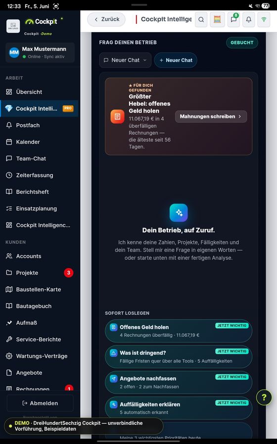 ProfiSuite Frag deinen Betrieb — echter App-Screenshot