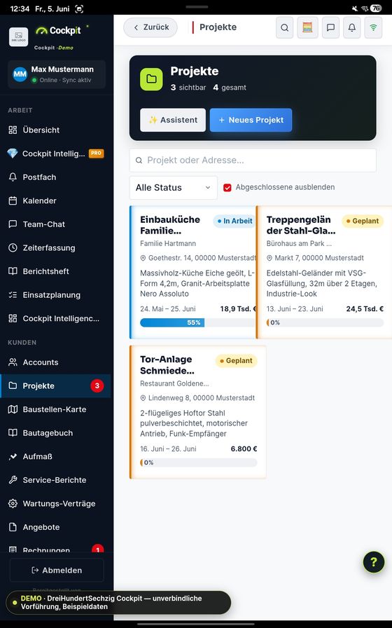 ProfiSuite Projekte — echter App-Screenshot