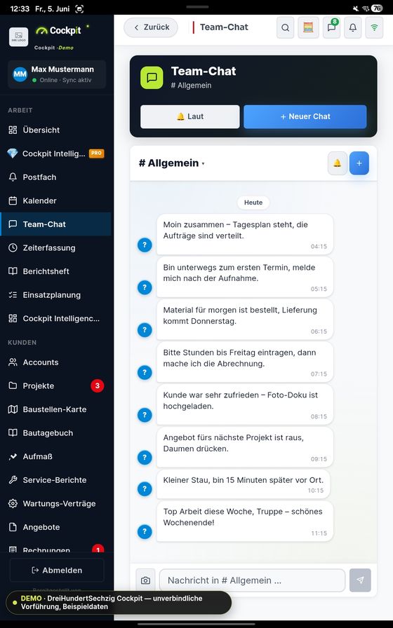 ProfiSuite Team-Chat — echter App-Screenshot