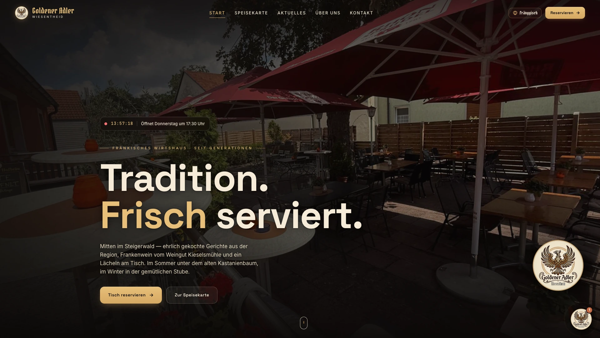 Website of Goldenen Adler Wiesentheid, recorded live on 14 October 2026