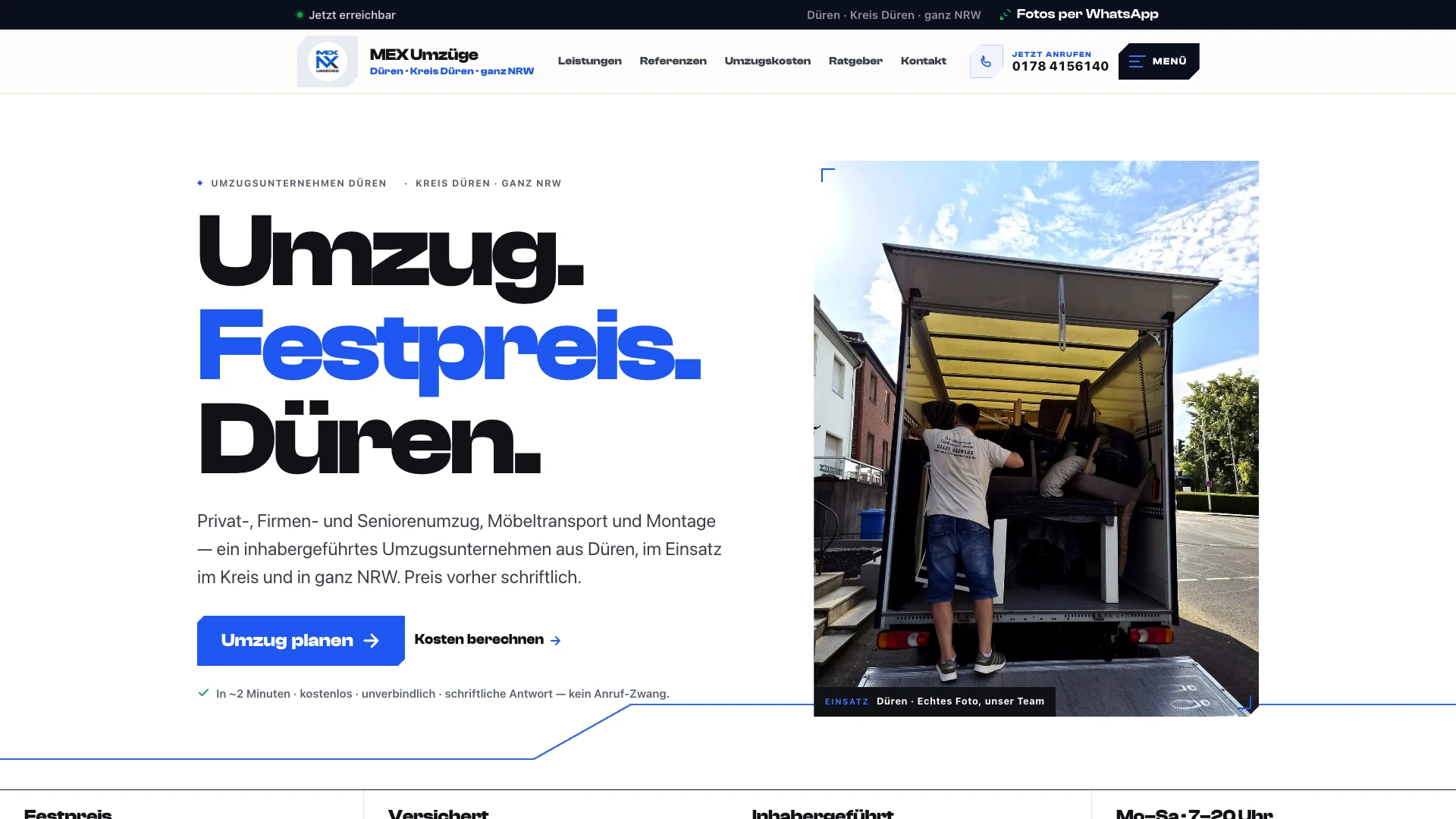 Current website of MEX Umzüge Düren, recorded live on 14 October 2026