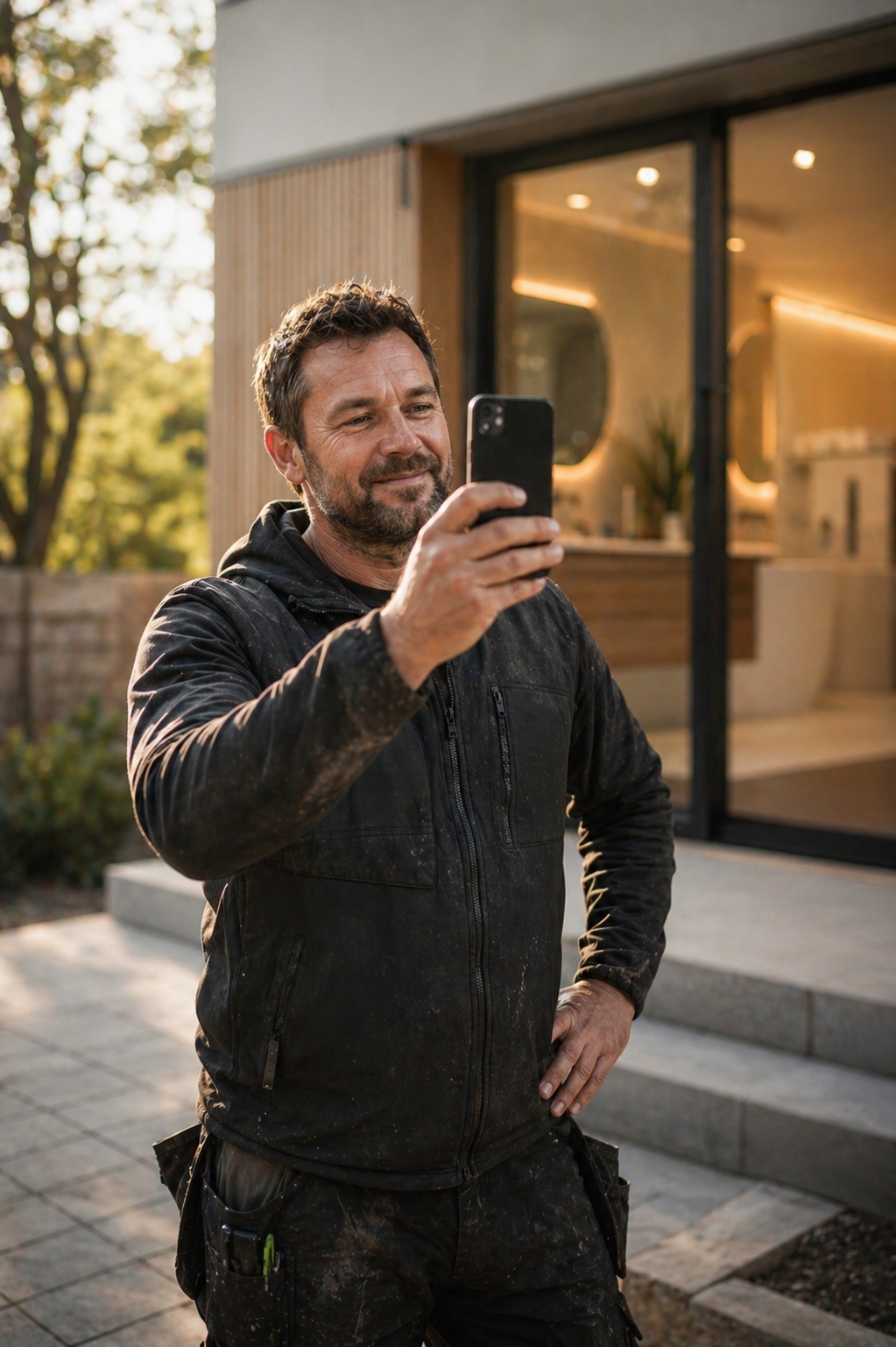 Handwerker macht Baustellenfoto